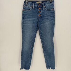 Madewell 10 High Rise Skinny Jeans Button‎ Fly Raw Hem Medium Wash Size 26